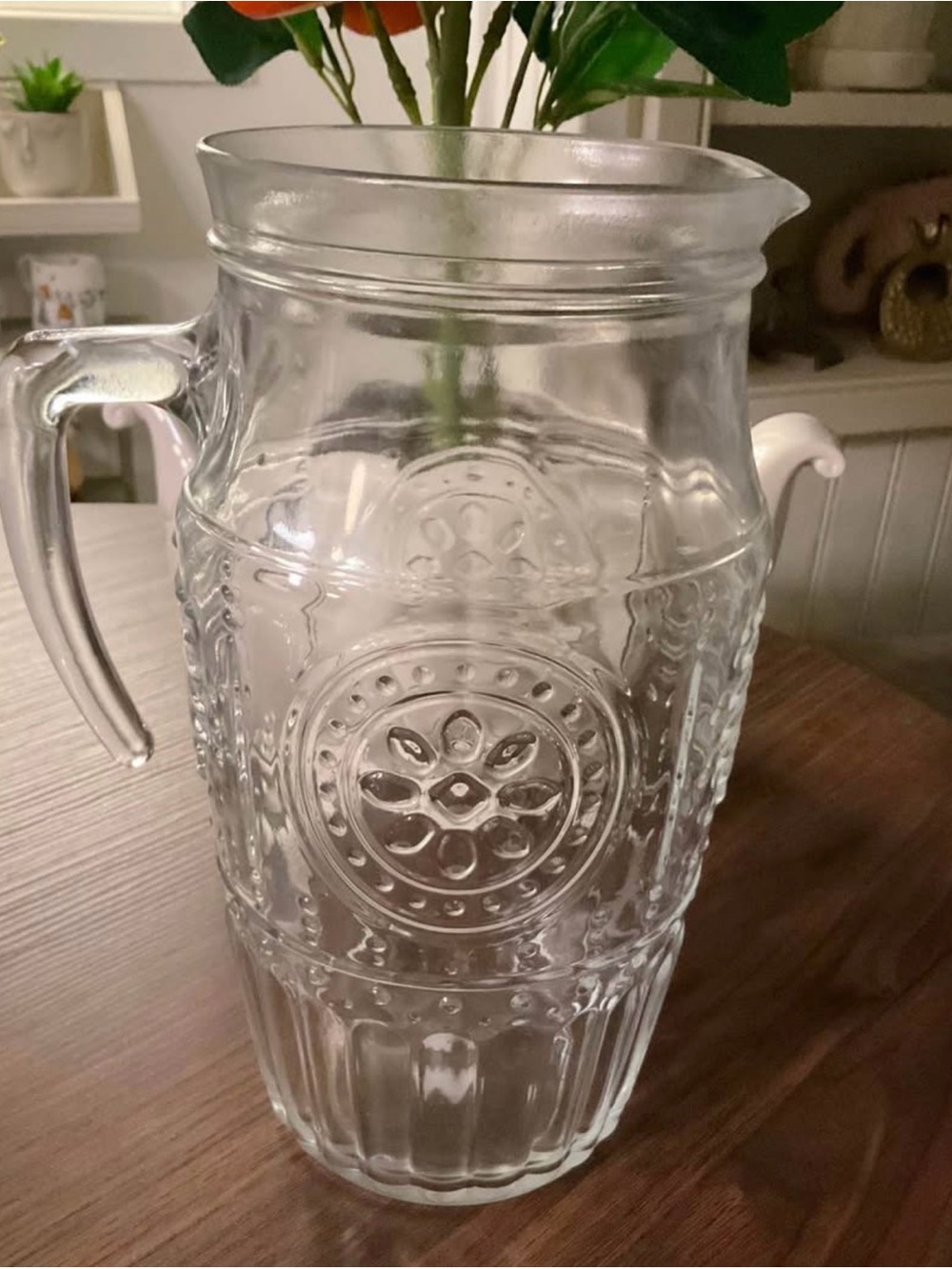 Bormioli Rocco Romantic, Elegant Floral Glass Pitcher, Made in Italy
